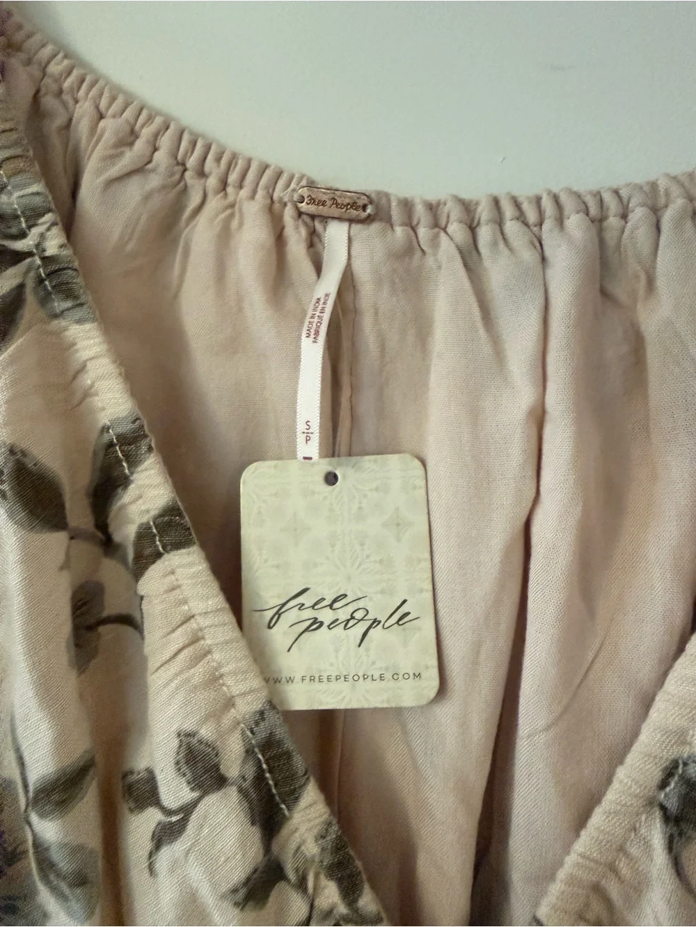 Free People Beige Floral V-Neck Mini Dress